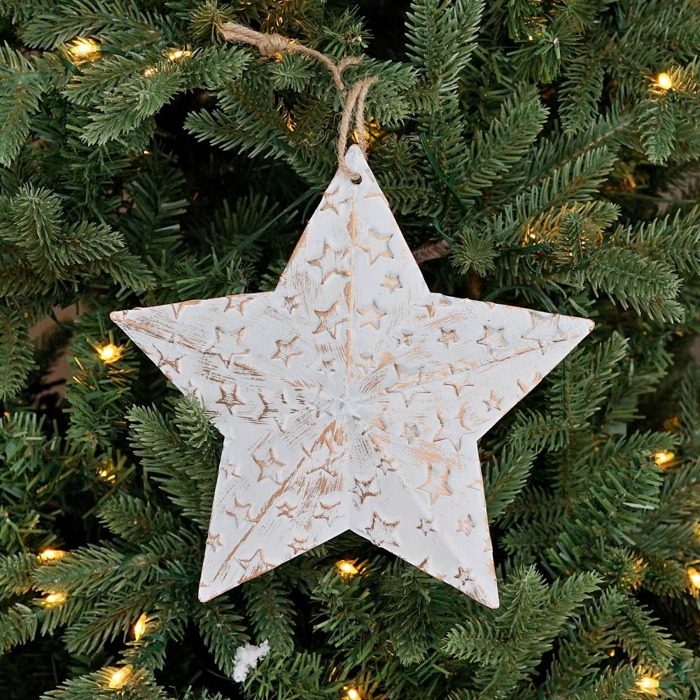 Holiday Depot Inc. - Wholesale Ornament - M32821-Vintage white metal 3D Star w. star (5.75inD)4