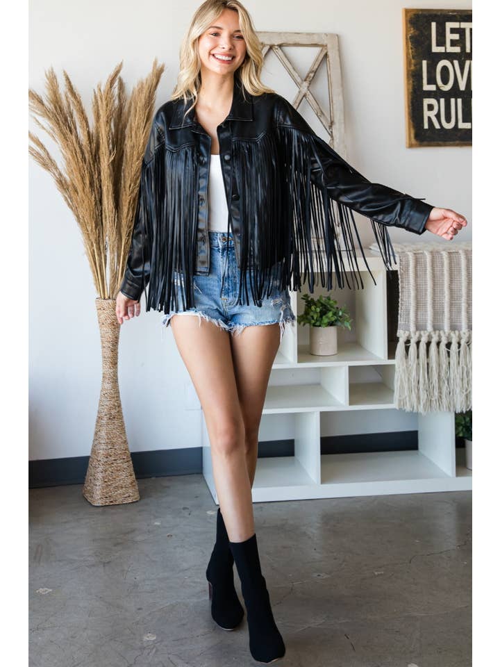 Veveret - Venta al por mayor Chaqueta de cuero - Mujer - Chaqueta de moto vintage de piel sintética con flecos5