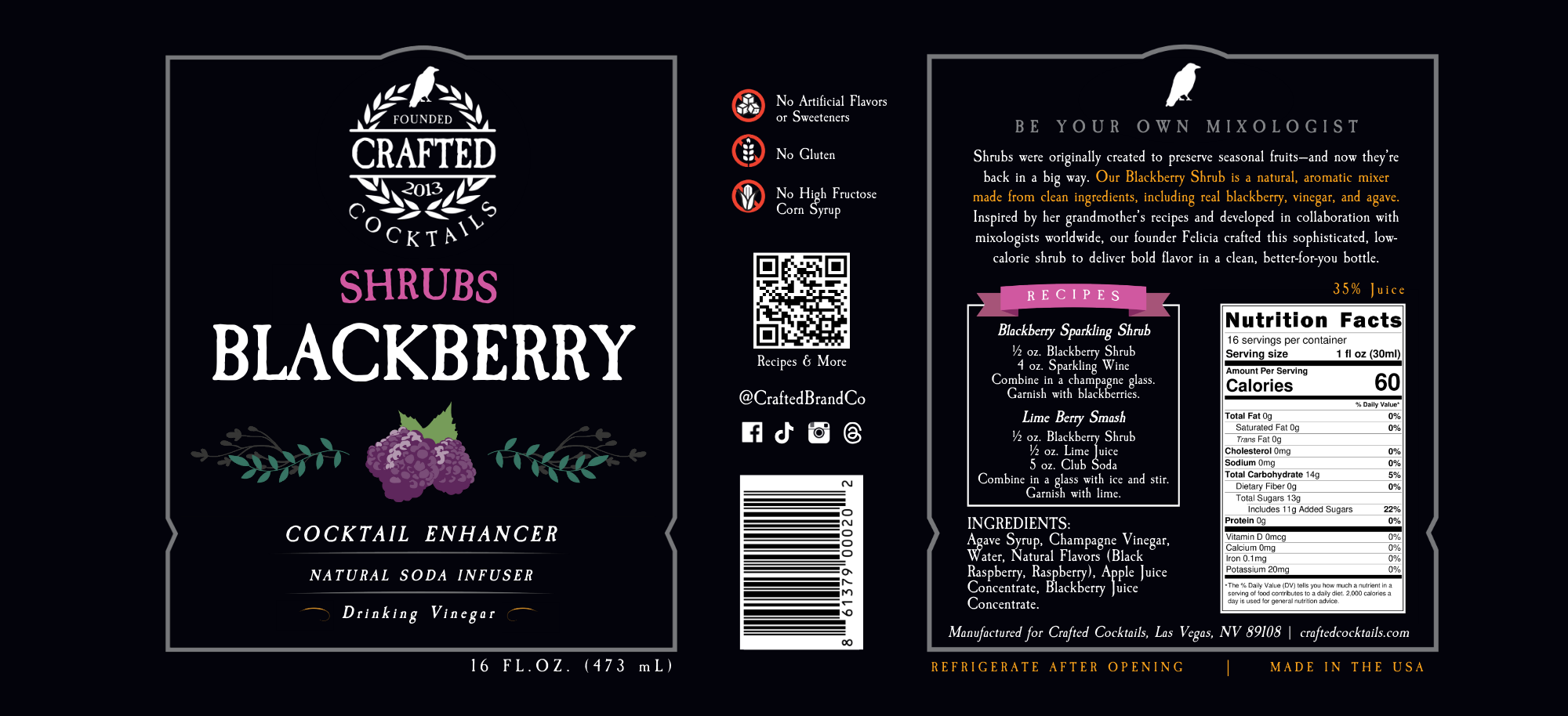 Crafted Cocktails - Wholesale Cocktail Mix/Syrup - Blackberry Shrub - Cocktail Enhancer & Soda Flavoring9