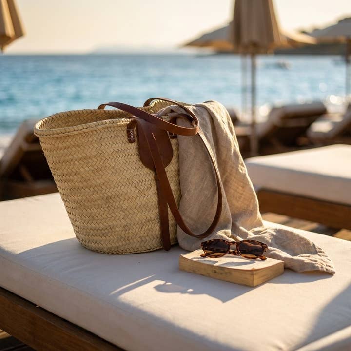 Melecraft - Vente Paniers - Panier de marché français en paille - Anses en cuir été4