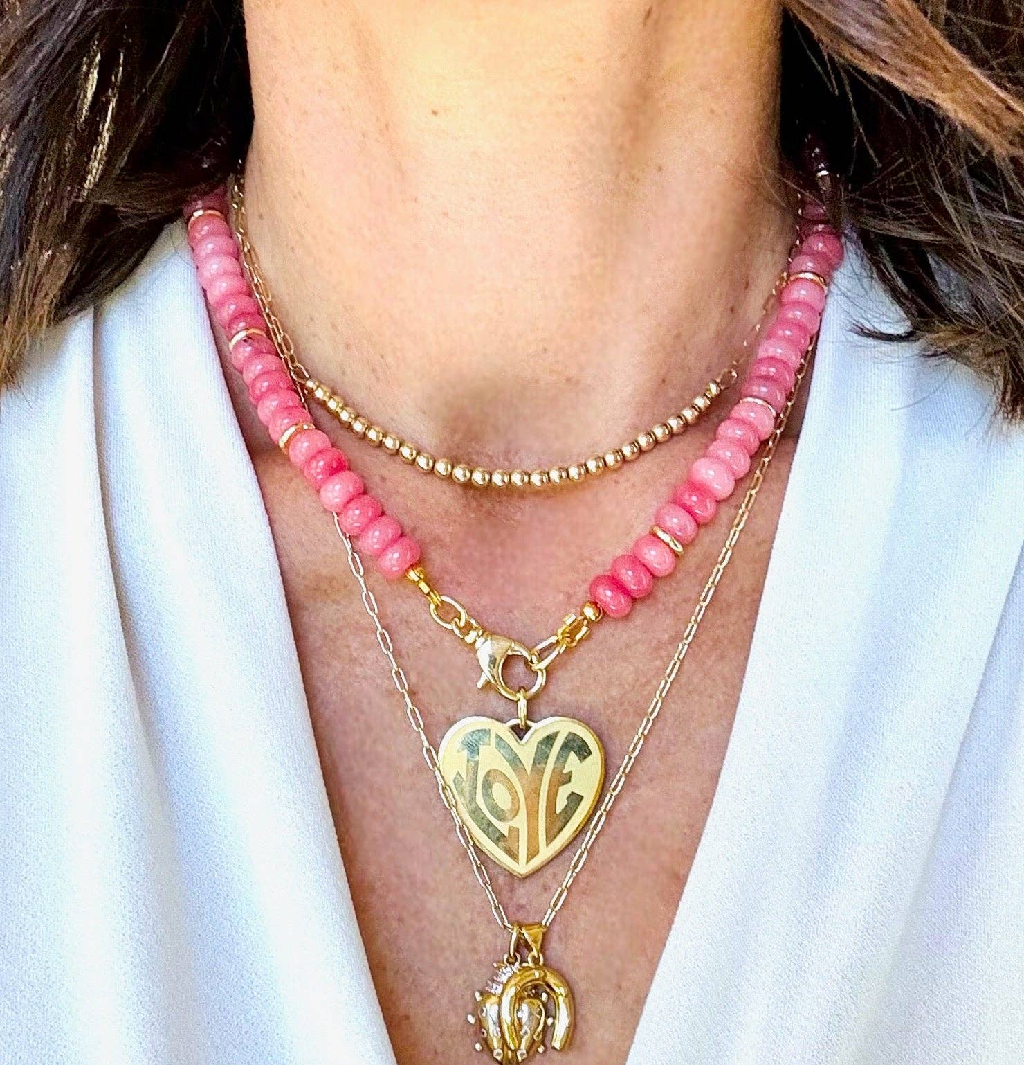 Shiver + Duke - Wholesale Beaded/Pearl Necklace - Pink Jade Beaded Necklace1