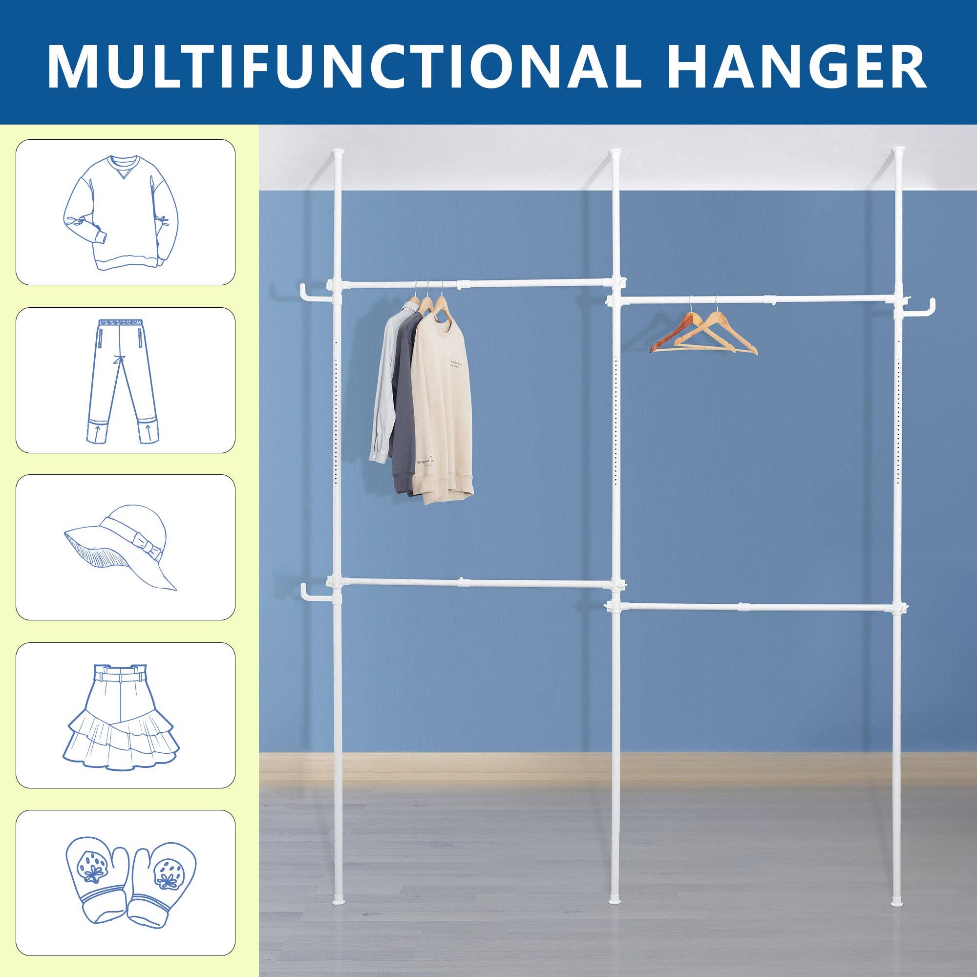 Orange County Decor - Wholesale Coat Rack - Double Clothing Rack, Adjustable Racks For Hanging Clothes, 2 Tier Clothes Heavy Duty Garment White Closet Freestanding System White White Metal5
