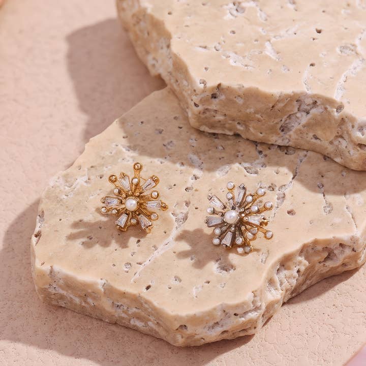 Katinki - Wholesale Stud/Post Earrings - Baguette Burst Pearl Stud Earrings