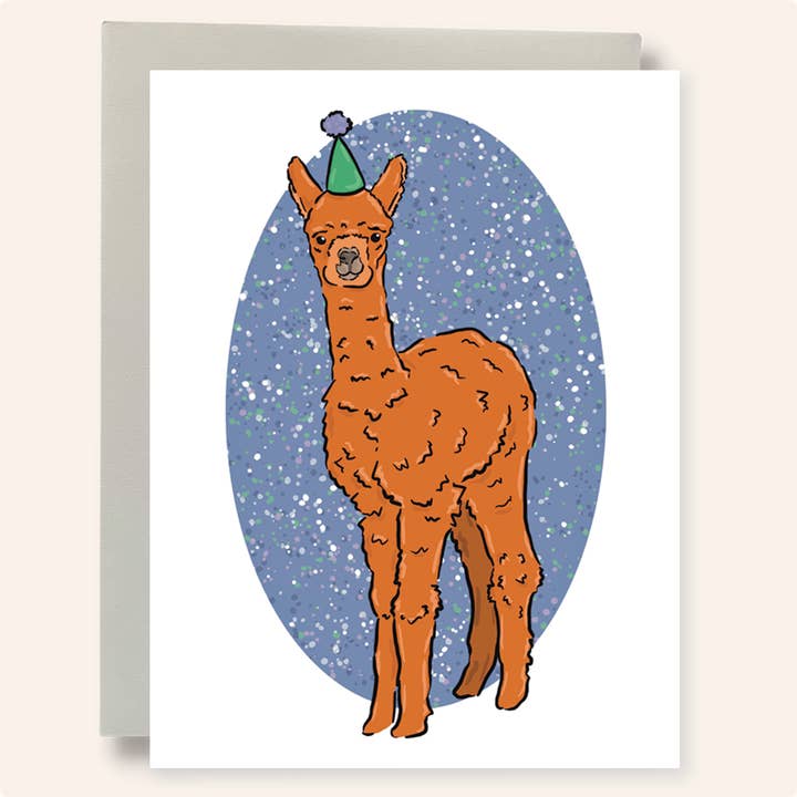 Party Alpaca Celebration Greeting Card for wholesale by Bean Horse Car Designs
