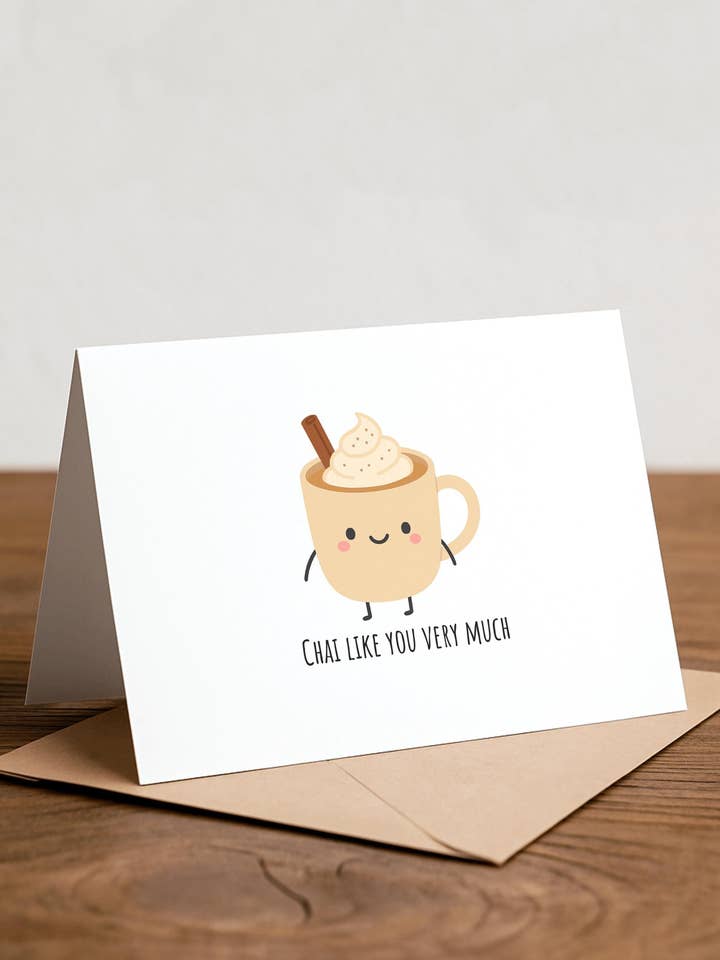 Carte de vœux avec jeu de mots sur le thé chai - Amour, Anniversaire, Merci pour la vente par Chewy Lemon Studio