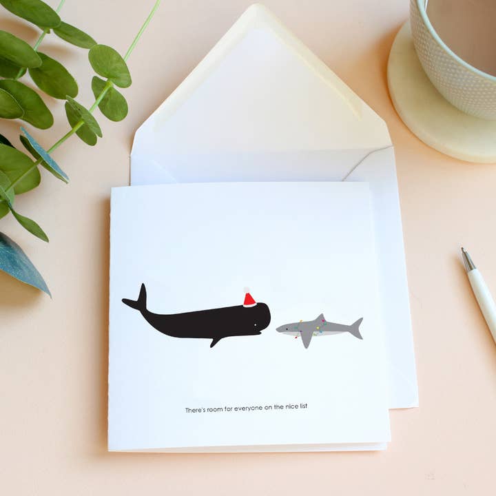 Nice List Funny Christmas Whale Card for wholesale by Heather Alstead Design Ltd