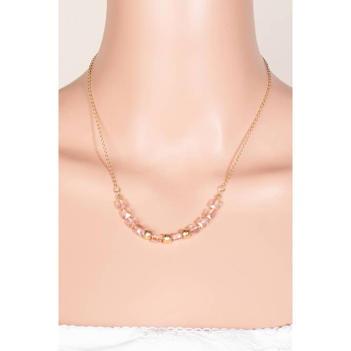 The Looks by Fame Accessories - Wholesale Beaded/Pearl Necklace - Faceted Glass And Metallic Beads Chain Necklace