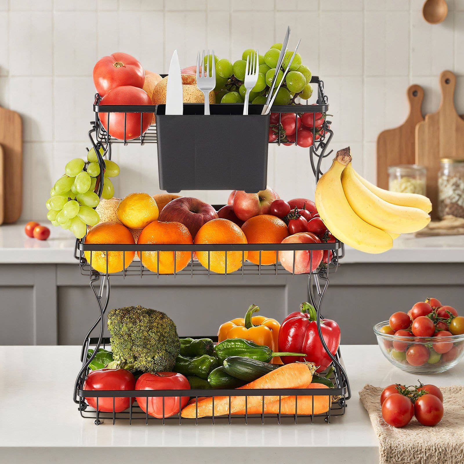 Naomi's Happy Place Shop - Wholesale Fruit basket - 3 Tier Fruit Basket Bowl Kitchen Countertop Storage Stand Holder Banana Hanger7