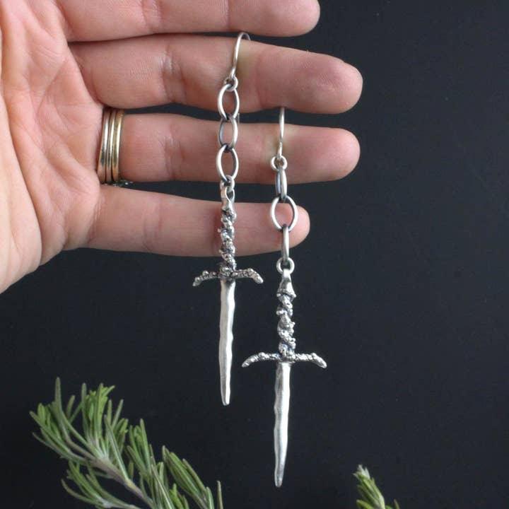 Ritual Dagger Dangle Earrings for wholesale by Acid Queen Jewelry