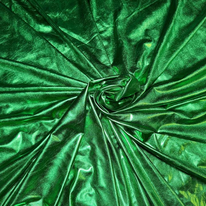 GalaTextile – Engroshandel Stofbolt – Kelly Green metallisk lammet spandexstof, 4-vejs strækfoliestof ved gården, skinnende grønt dansetøj, kostumer, luksusbeklædningsmateriale3