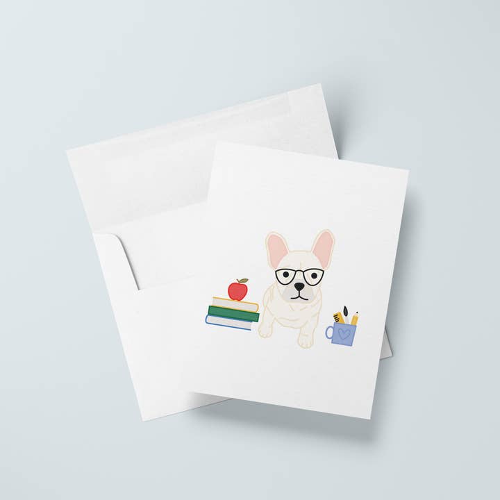 Just Follow Your Art - Wholesale Teacher/Back-to-School Card - Frenchie Teacher's Pet Card | Back To School, French Bulldog