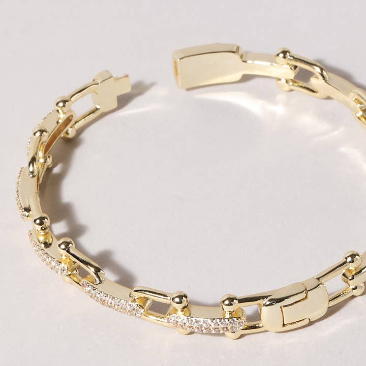 Fashion City - Wholesale Link & Chain Bracelet - Linked Chain Style Bangle with CZ Buckle Closure