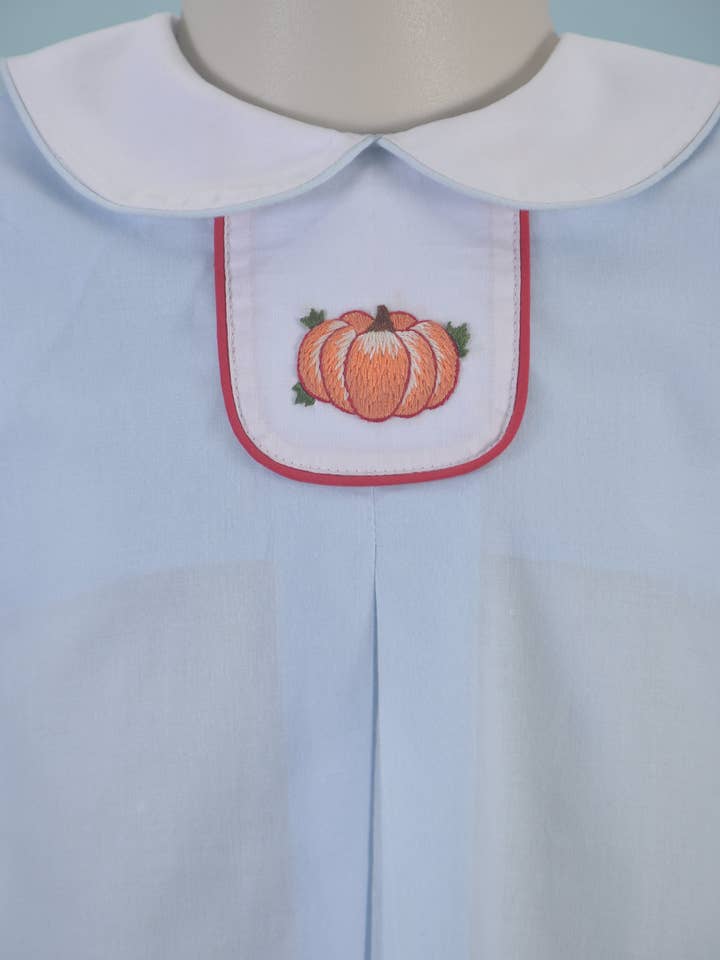 Hello Bebes! - Wholesale Dress - Kids - Blue Peter Pan Collar Pleated Dress With PUMPKIN embroidered2