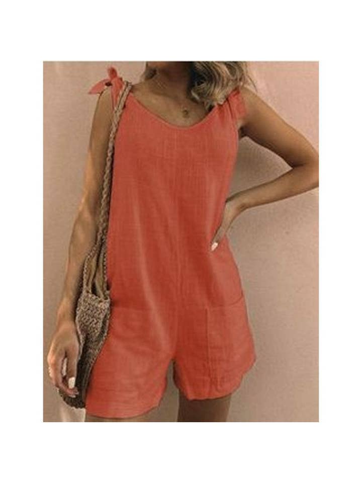 pinkblu02 - Wholesale Romper - Women's - Women Cotton Linen Patch Pocket Casual Rompers