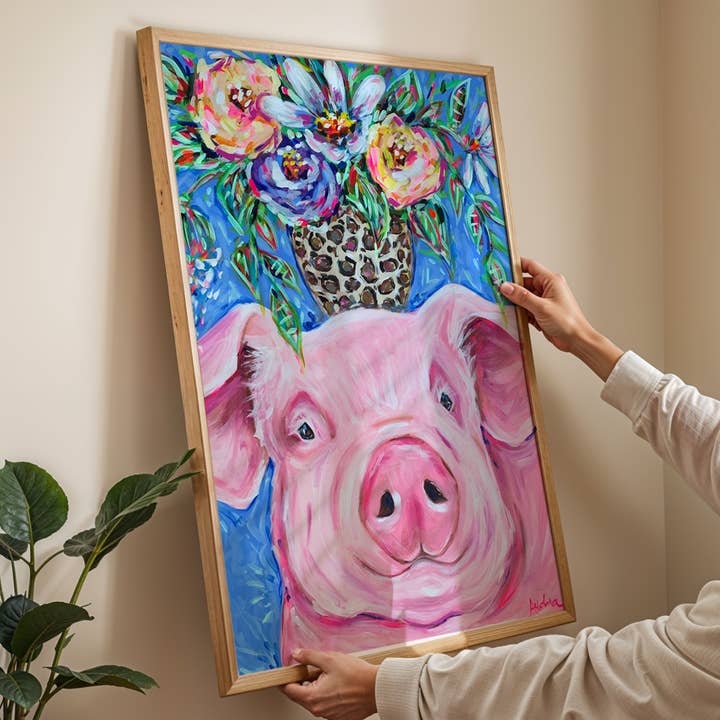 Audra Style - Wholesale Art Print - Pig Bouquet Art Print, Farmhouse Art, Dopamine Decor, Trendy Colorful Wall Poster, Kitchen Decor