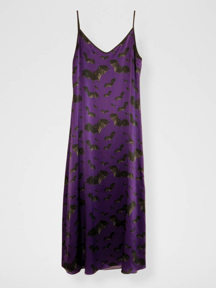 Bats Silk Maxi Slip Dress - Dark Purple for wholesale by Nikki Marie