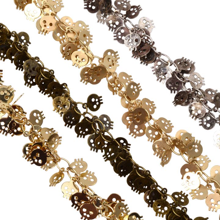 Continental Beads - Wholesale Craft Supplies - 6mm Halloween Dangling Skull Chain - Made of Brass - Sold by the Foot - Ch-9085