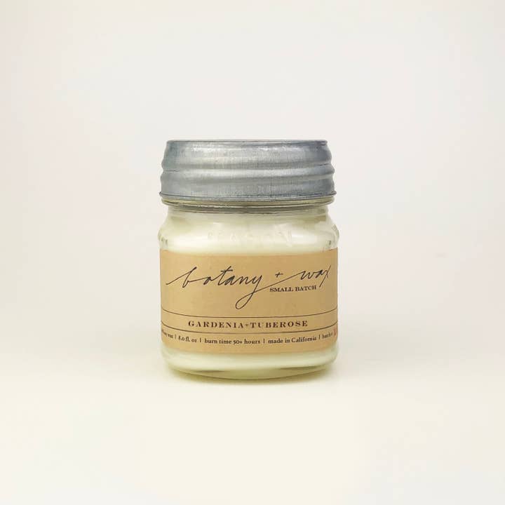 Gardenia + Tuberosa 8oz Vela de soja en tarro Mason para venta al por mayor de botany+wax