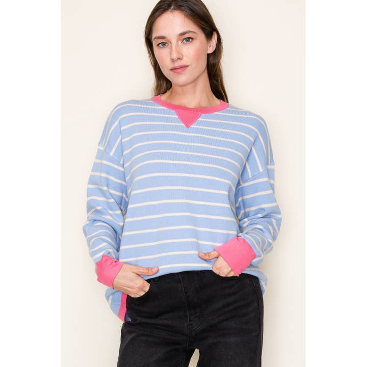 STACCATO - Wholesale Knit Sweater - Women's - OVERSIZED STRIPED COLOR CONTRAST CREW NECK LONG SLEEVE PULLO