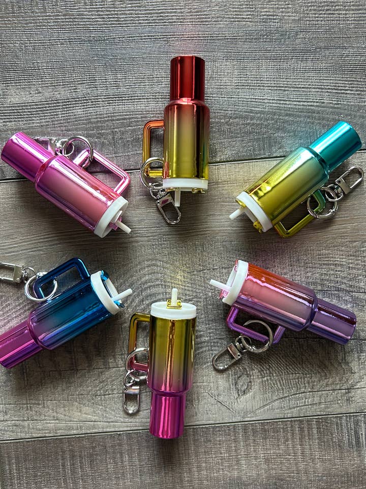 Chrome Ombre Plastic Tumbler Keychain with Removable Lid for wholesale by JILLIAN INK LLC