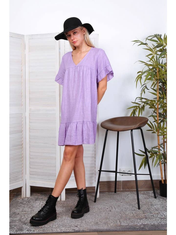 LÉA & LUC - Wholesale Dress - Women's - Short dress in 100% linen REF.1885/18
