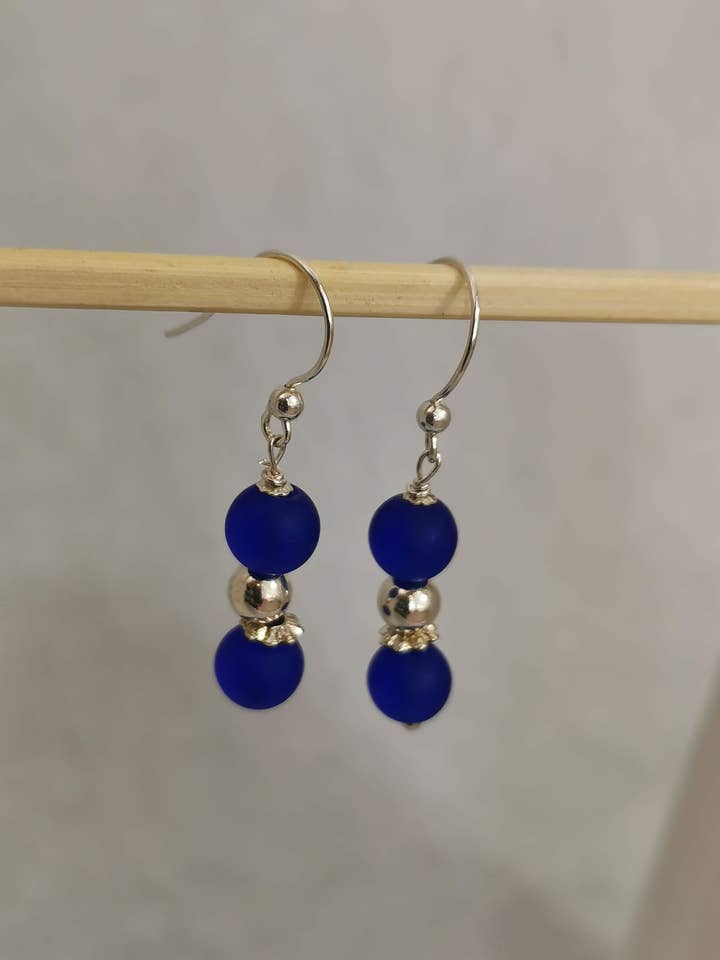 Boho Silver and Seaglass Earrings, Seaglass Earrings, for wholesale by Blue Marble Jewellery