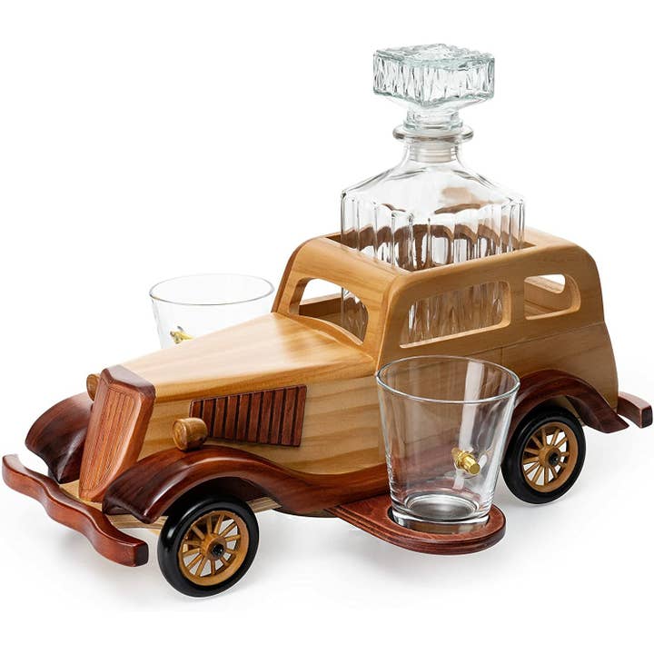 The Wine Savant / Khen Glassware - Wholesale Decanter - Bonnie & Clyde Car Whiskey Decanter Set with 2, 10oz Glasses
