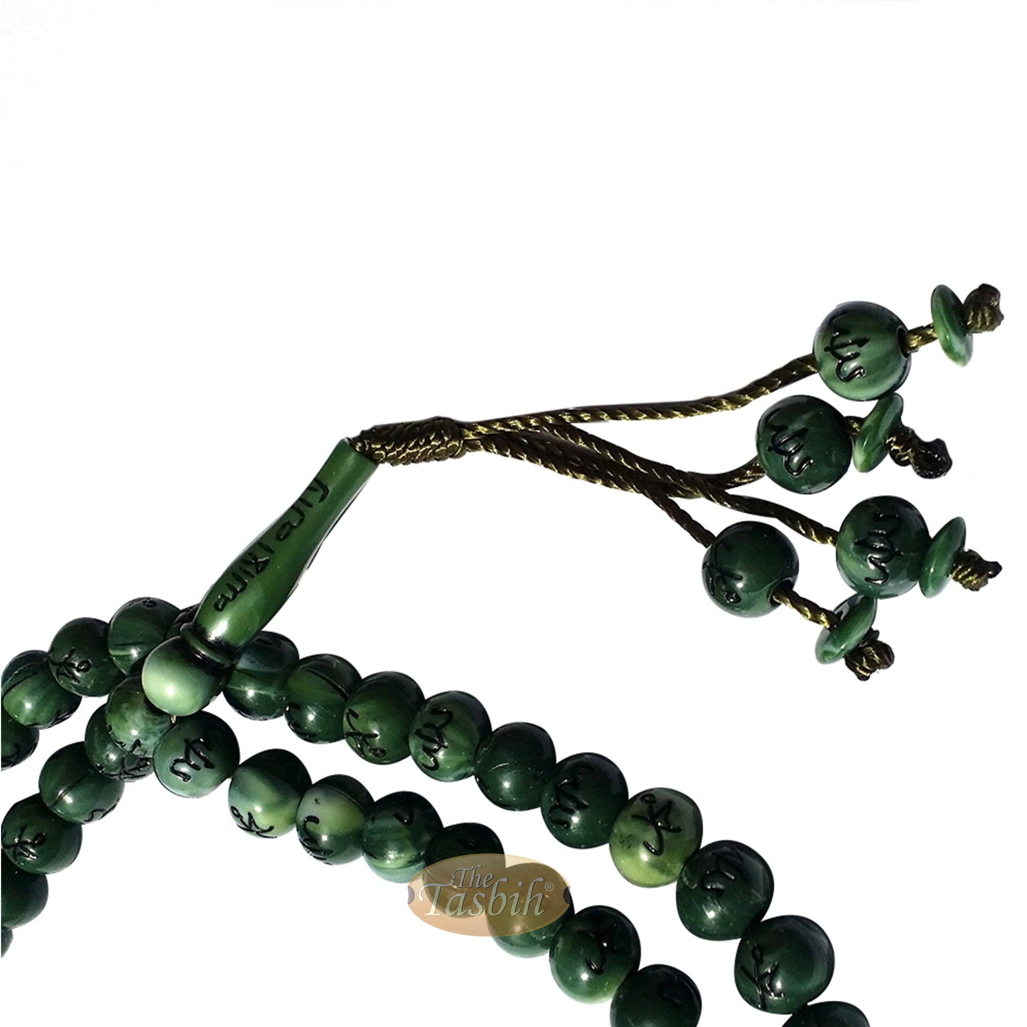 IndoMode - Wholesale Ketting met gebedskralen - Grote marmeren groene plastic 10mm islamitische tasbih zwarte Allah Mohammed gebedskralen7