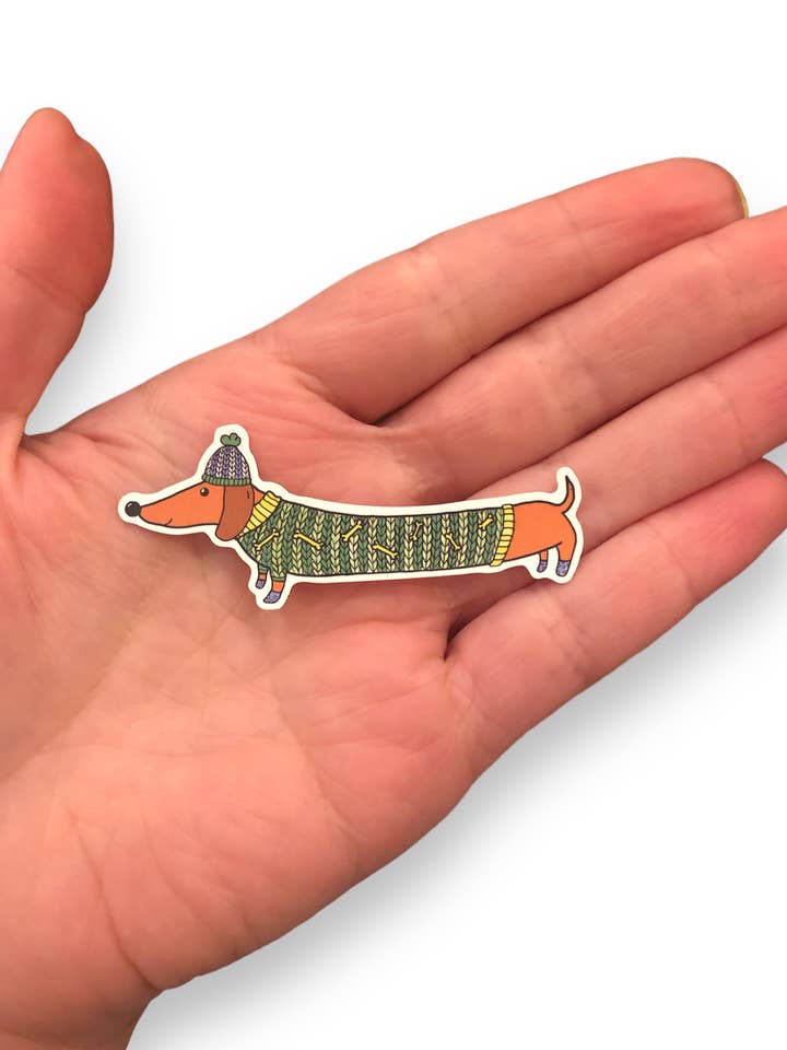 hot dog dog sticker | mini vinyl sticker | waterproof for wholesale by Evil Llama and Friends