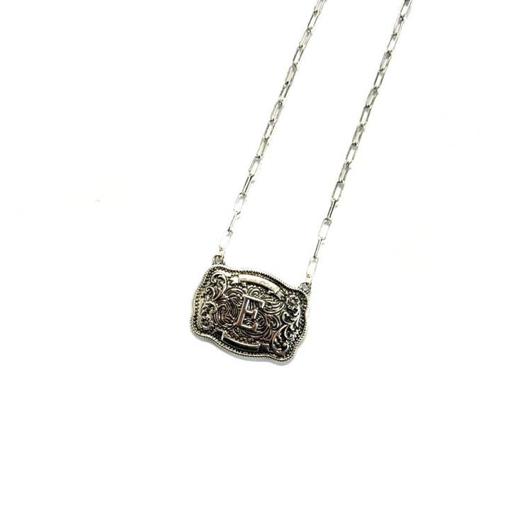 Snowing West - Wholesale Pendant/Charm Necklace - Western Belt Buckle Initial Necklace