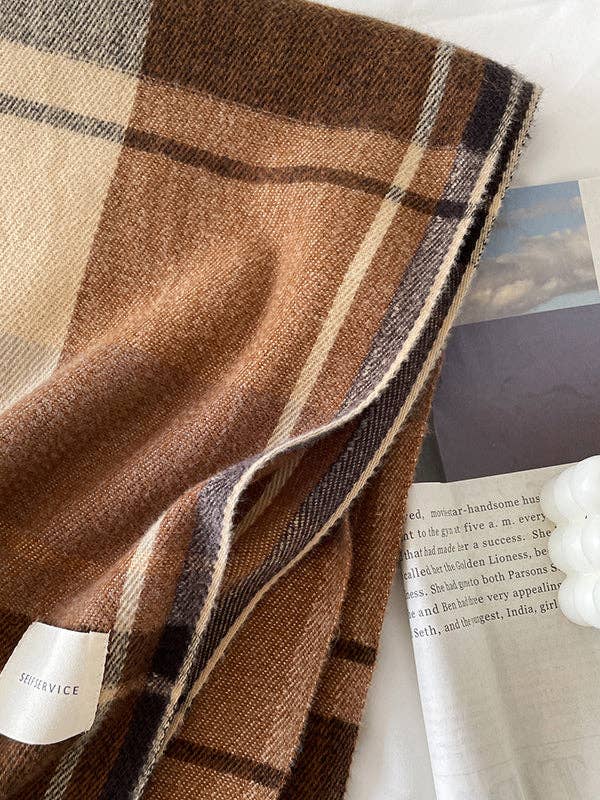 VividLux - Vendita all'ingrosso Sciarpa - Donna - Scialle&Sciarpa a Quadri a Righe con Nappe a Contrasto di Colore4