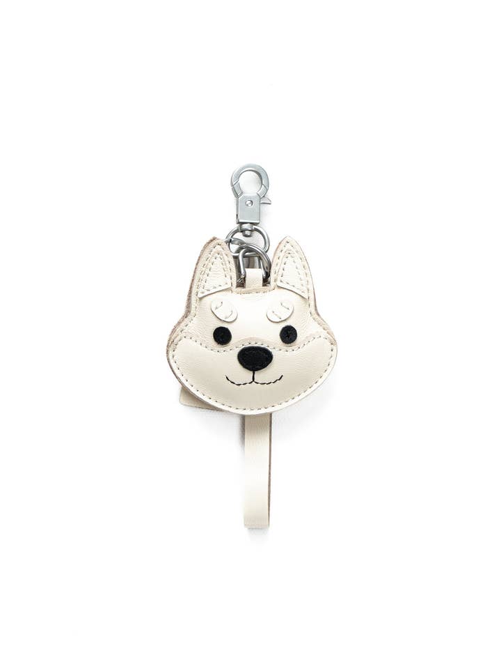Porte-clés Shiba Inu en cuir italien - Blanc crème pour la vente par SHIBA & Co