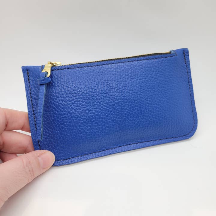 Blue Leather Zip Pouch for wholesale by Hazel Ray