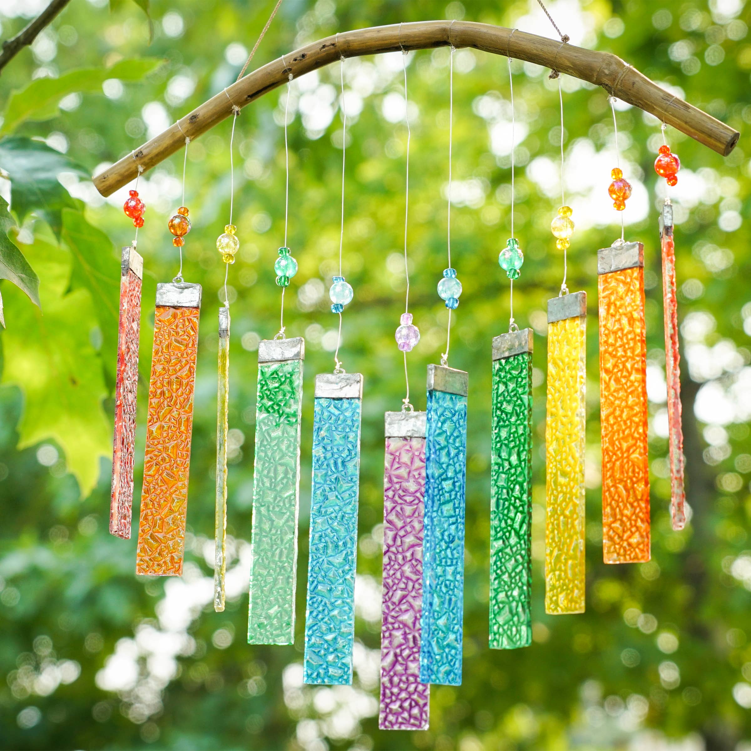 In the Breeze, LLC. - Wholesale Wind Chime - Rainbow Textured Glass Mobile Wind Chime1