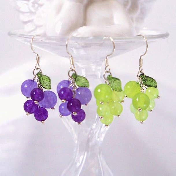 S925 Sølv Lavendel Jade Grøn Agat Ametyst 5-6mm Drueblad Dingle Øreringe for engroshandel hos Haengseongworkshop