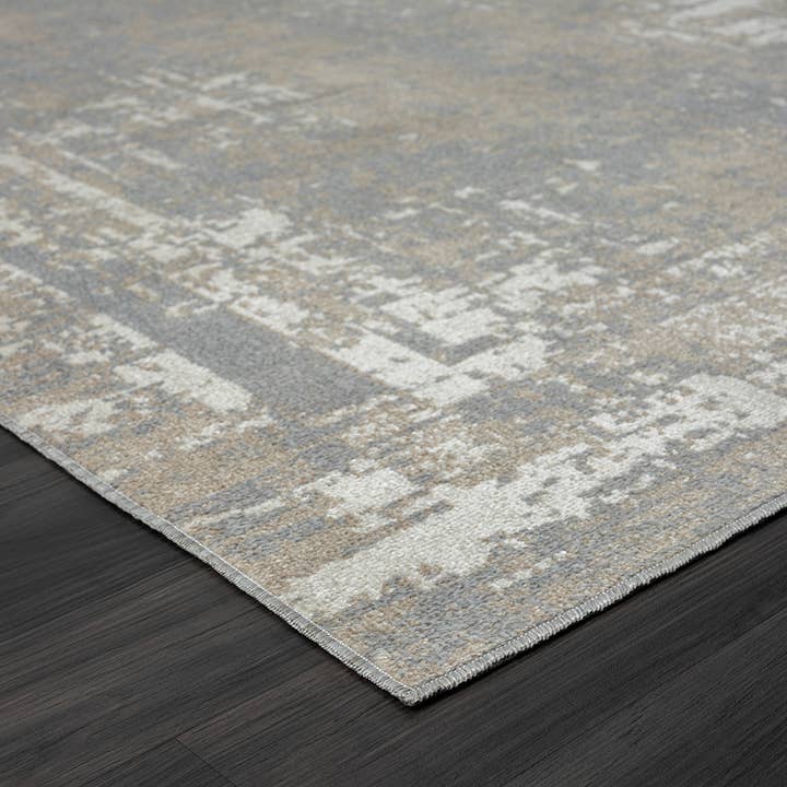 LR Home - Wholesale Area Rug - Lachi Transitional Distressed Border Area Rug, Gray/Ivory