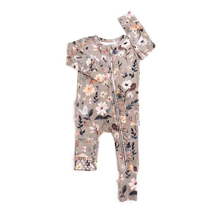 Gigi and Max - Wholesale Jumpsuit - Baby - Tatum RUFFLE ZIP Bamboo One Piece Floral Baby Clothing