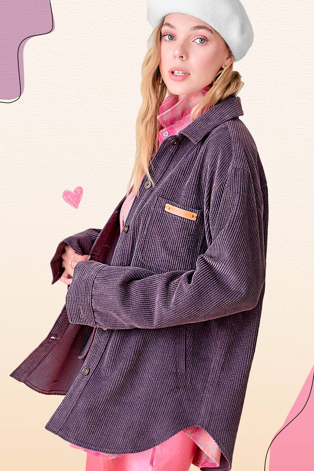 La Miel - Wholesale Shirt Jacket/Shacket - Women's - JKT1767-Loose Fit Button Down Corduroy Shacket with Pockets9