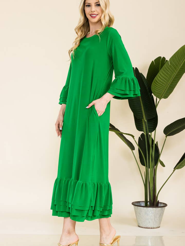 Celeste Clothing – Vestido - Mulher por atacado – VESTIDO MODESTO TAMANHO PLUS COM MANGAS DE SINO EM CAMADAS -CD4389827