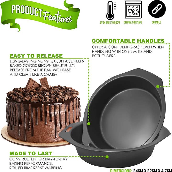 Jara Trading - Wholesale Cake tin - 8" Round Cake Pans with Carbon Base (2-Pack)2