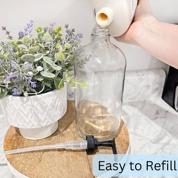 Kurated Korner - Wholesale Soap Dispenser - Cornucopia 32oz Glass Bottles w/ Black Pumps (2pk)2