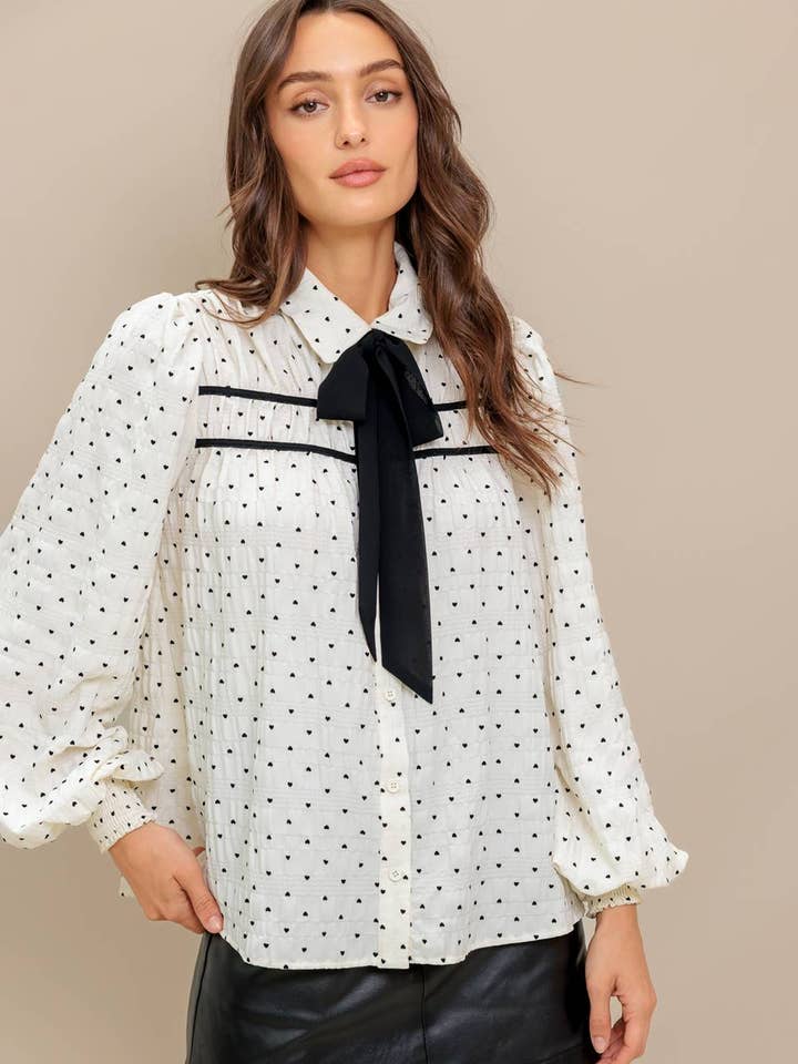 A heart printed woven top - IT13795 for wholesale by FLYING TOMATO