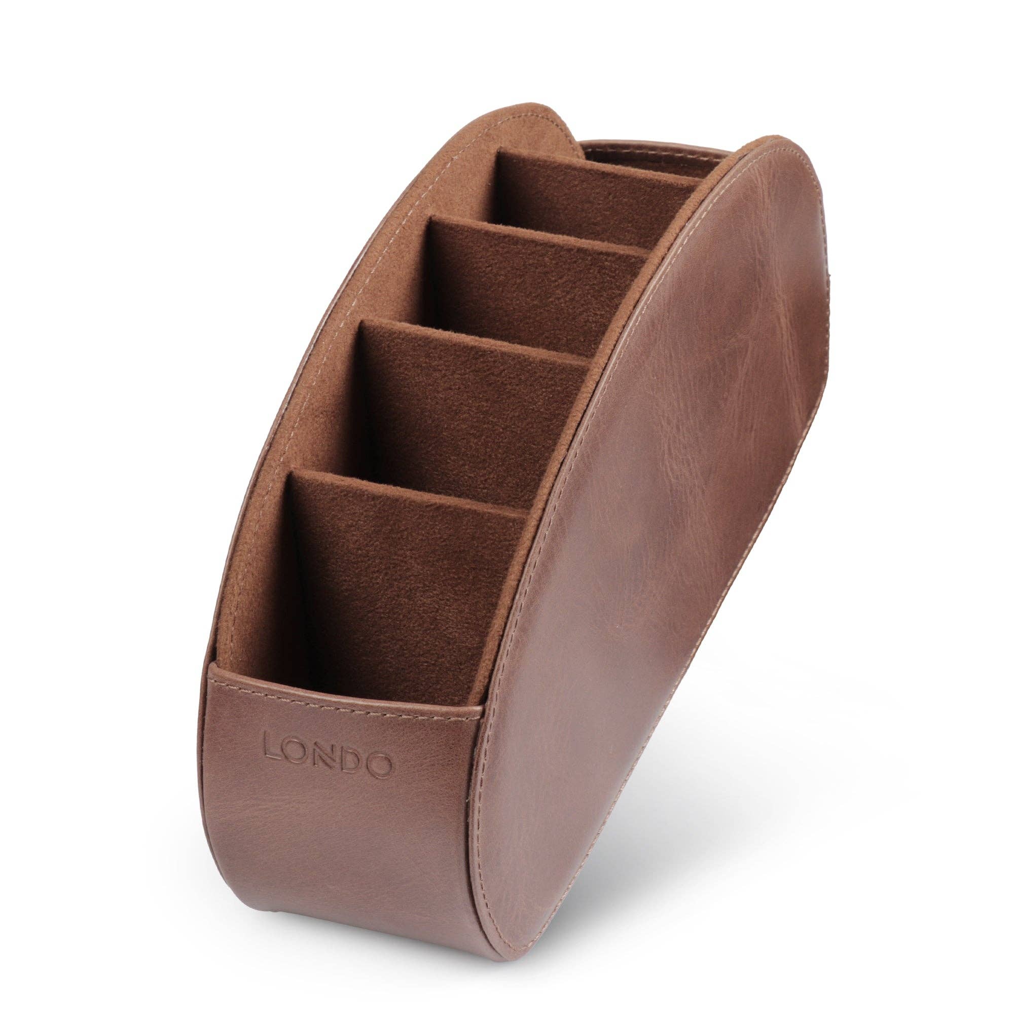 Londo - Wholesale Desk Organizer - Londo Remote Control Holder with 5 Pockets, Store DVD, Blu-Ray, TV, Roku or Apple TV Remotes, Italian Top Grain Leather with Suede Lining2