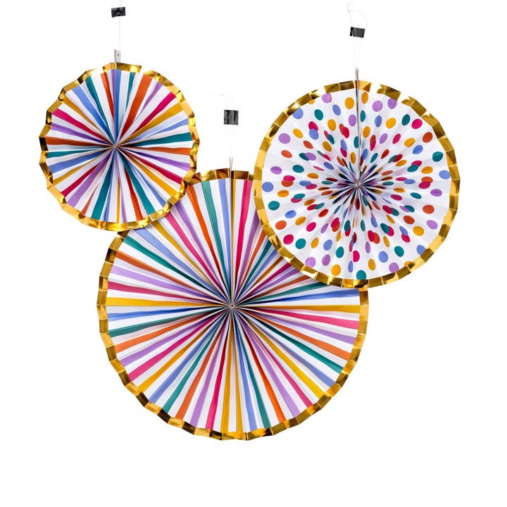 Abanicos de papel, 3 unidades, diseños Carrusel y Confeti para venta al por mayor de Designhouse95