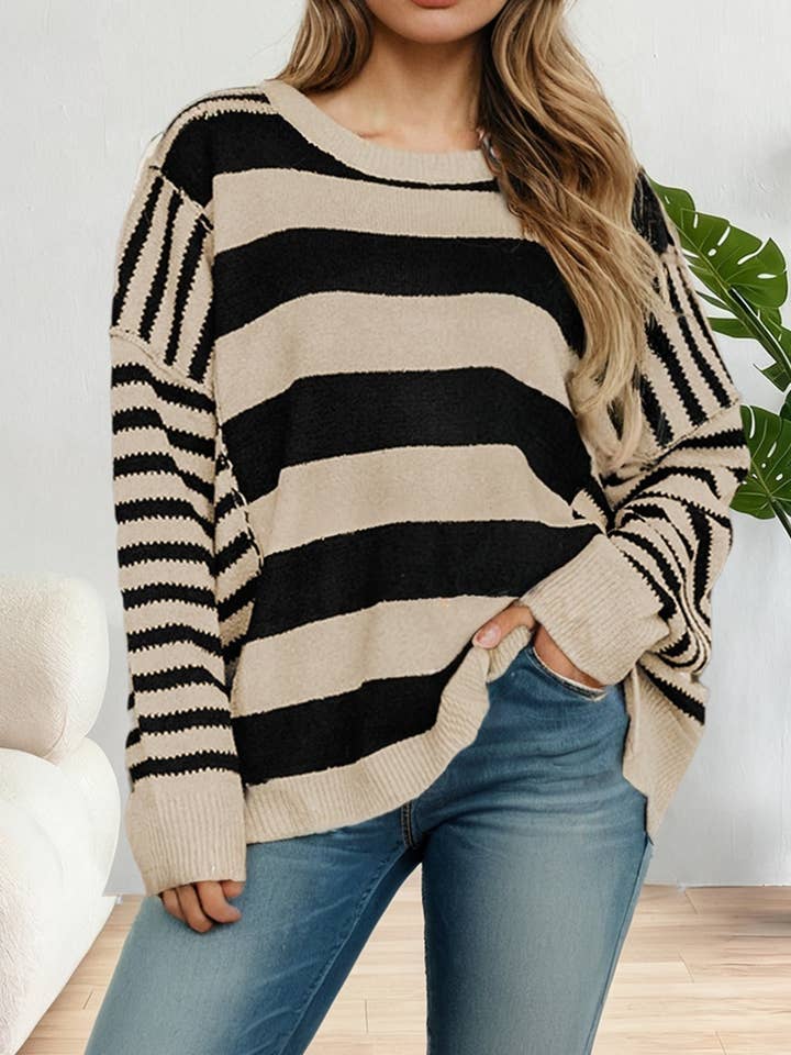 Drop Shoulder Sleeve Patchwork Baggy Sweater for wholesale by LA Society