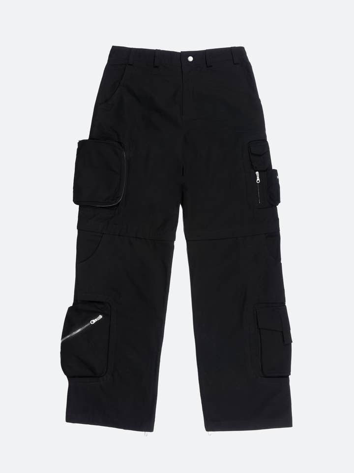 Calças Carga Descapotável Pretas por atacado de FRGL