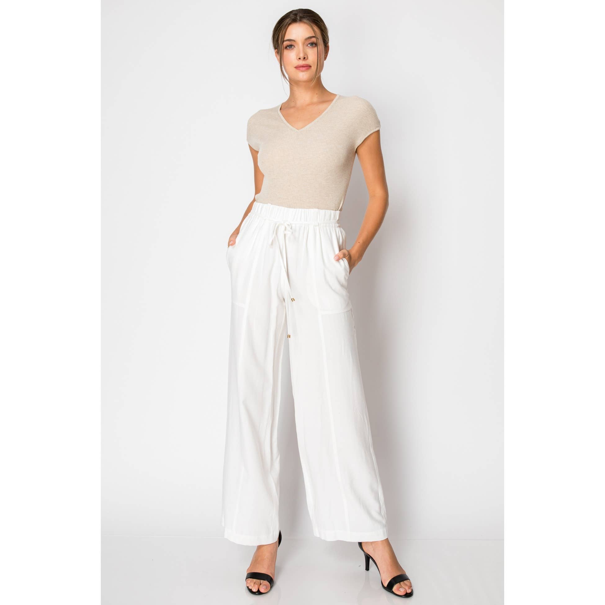 INA - Vente Chemisier – femme - Haut en maille côtelée à manches courtes et col en V6