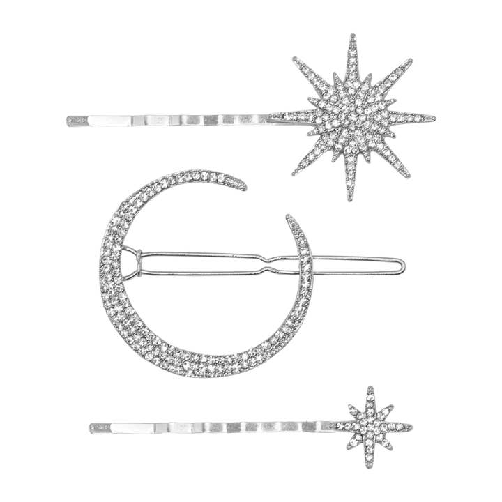 LUNA CHARLES EMRA LTD - Wholesale Hair Clip - Women's - Juno Moon & Star Hair Clip Set | Silver