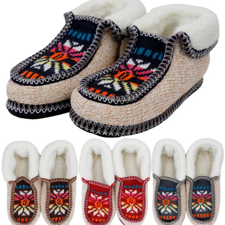 ASSORTED Boho Multi-tribal Shearling Lined Moccasin Slippers for wholesale on Faire