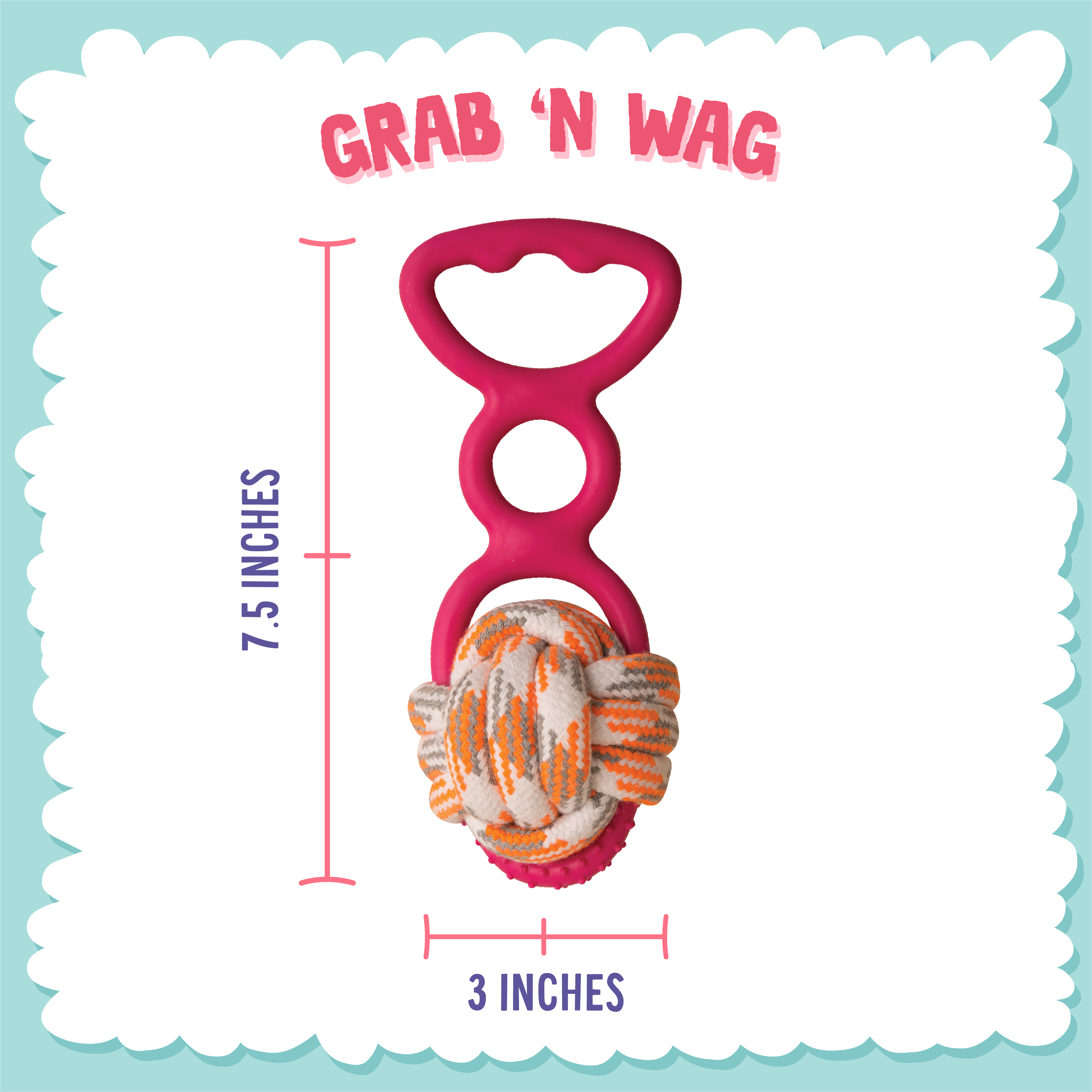 Pet Palette Distribution - Wholesale Pet Rope Toy - Dog - SnugArooz Grab N' Wag Rope Dog Toy Assorted Colors 8"4